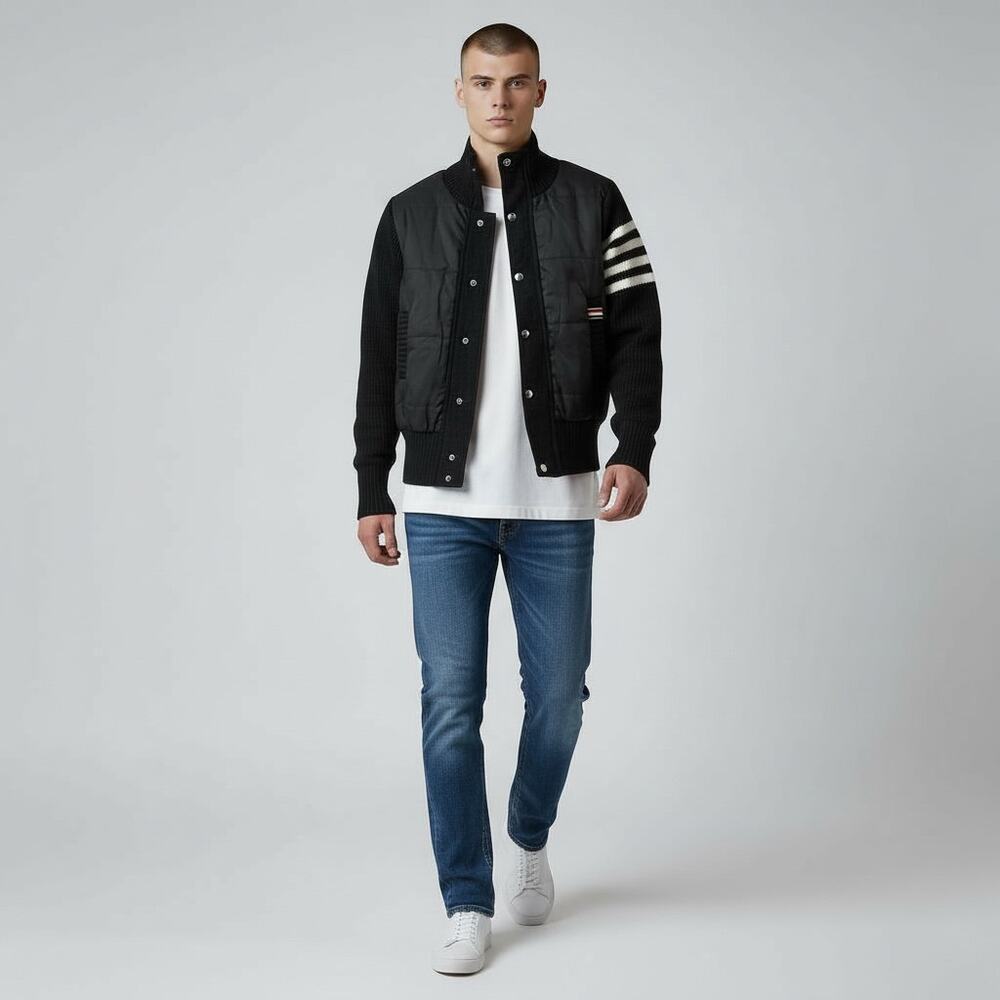 NWT YUE XI Unisex Bomber Jacket Sweater Knit Details M  Academia Campy Sport